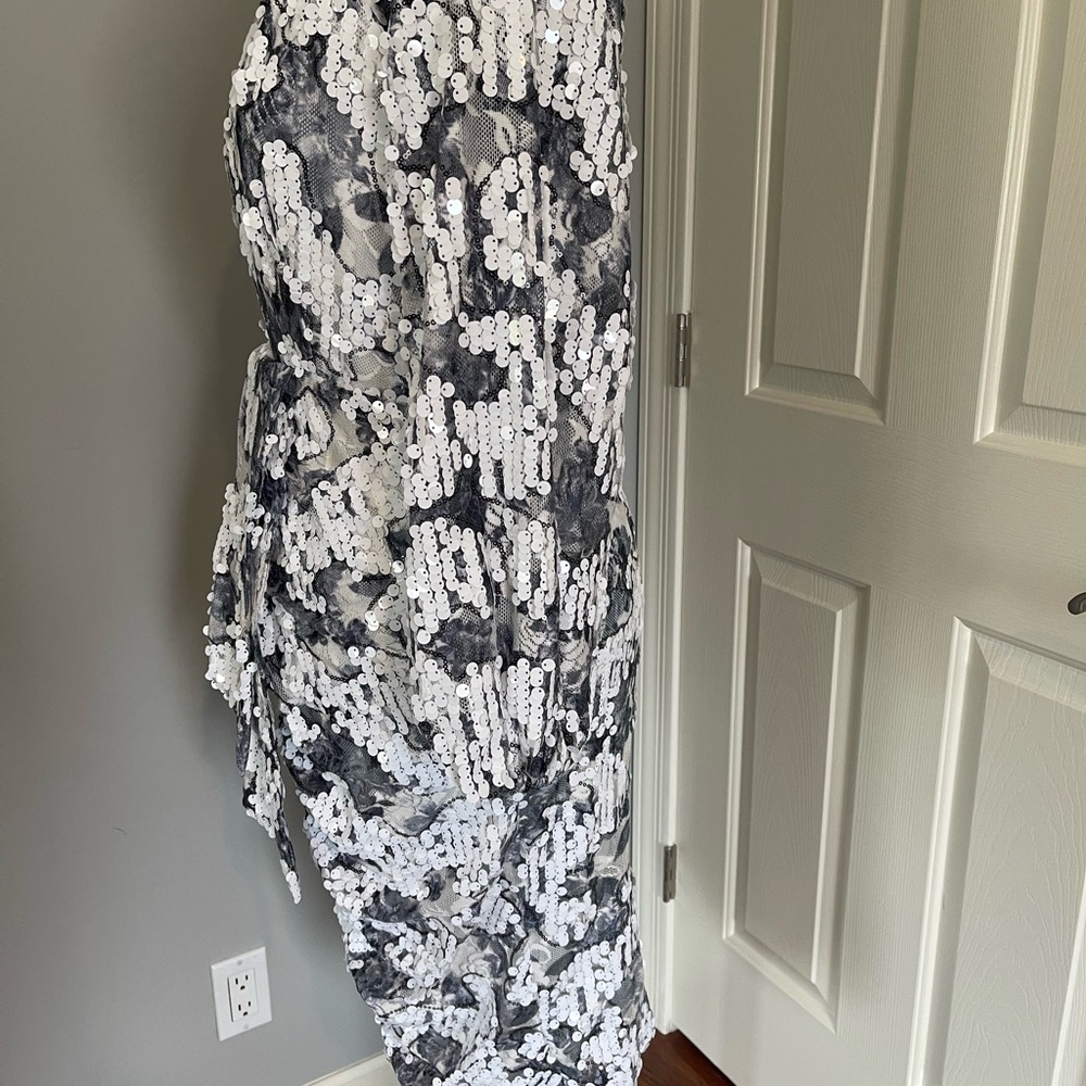 Vegas Baby! Fun Elegant Sequin Party Dress 14 with Deep V and Draped Panels - Picture 9 of 16